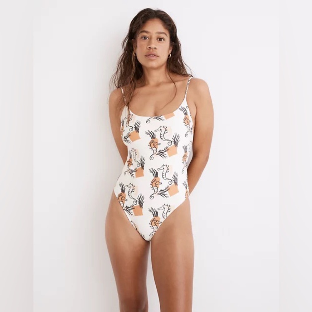 Madewell Second Wave Spaghetti-Strap One-Piece Swimsuit in Seahorse Sketch